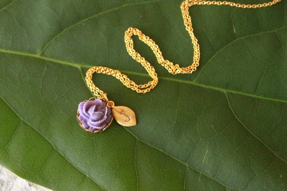 Purple Rose Initial Personalized Necklace (many Colors Available)