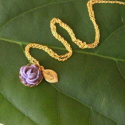Purple Rose Initial Personalized Necklace (Many colors available)
